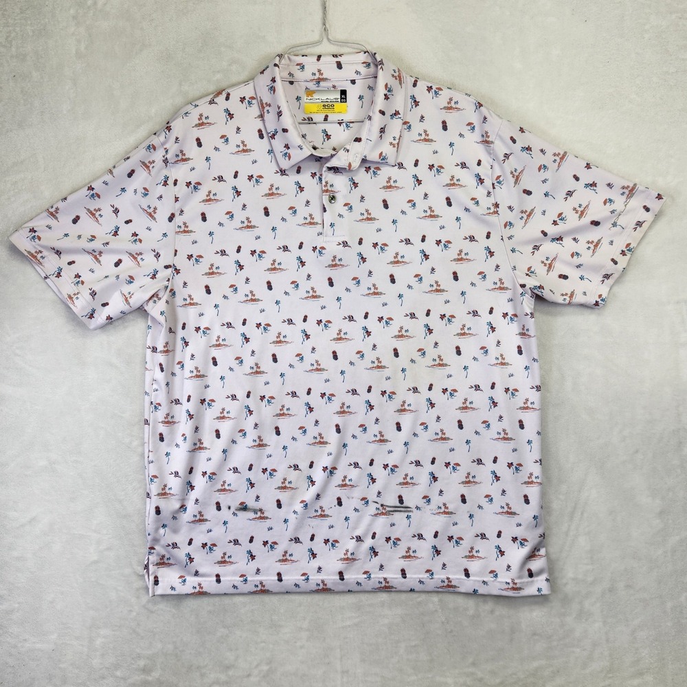 Nicklaus Mens Eco Choice Tropical Golf Polo Shirt XL White Palm Tree Pineapple‎